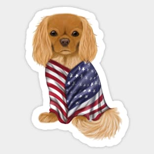 USA American Flag, Ruby Cavalier King Charles Spaniel Sticker